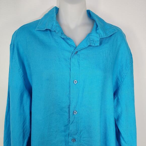 Island Importer Shirt Mens Large 100% Linen Coastal Resort Beach Button Long Slv - Picture 3 of 9